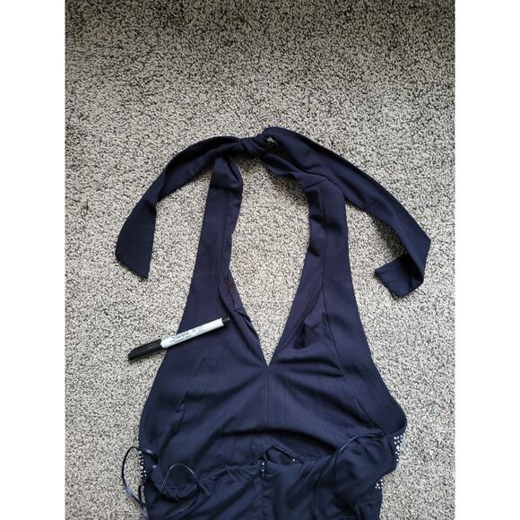 VTG Y2K Cache Beaded Halter Maxi Dress Navy Small Evening Prom Formal Gown READ - Picture 12 of 16